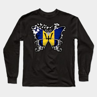 Barbados Flag Butterfly Long Sleeve T-Shirt